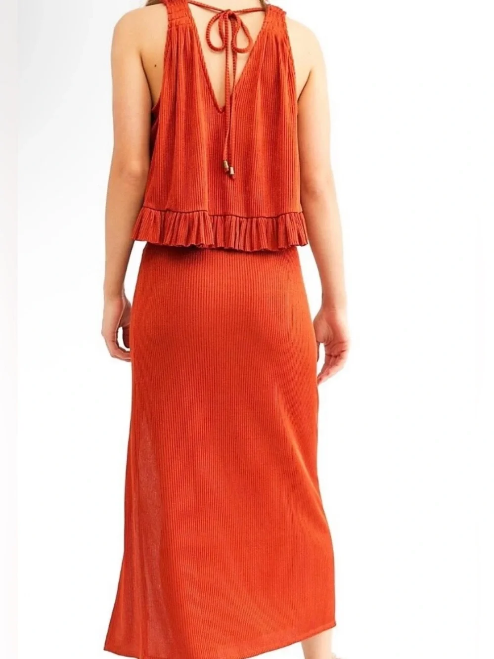 Free People Rust Ribbed Midi Skirt and Matching Tank Blouse - Size S